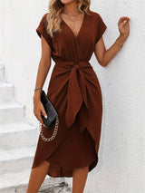 Tied Surplice Short Sleeve Dress - Trendsi - Flyclothing LLC