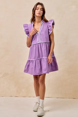 BiBi Gameday Theme Contrast Binding Ruffled Dress - Trendsi - Flyclothing LLC
