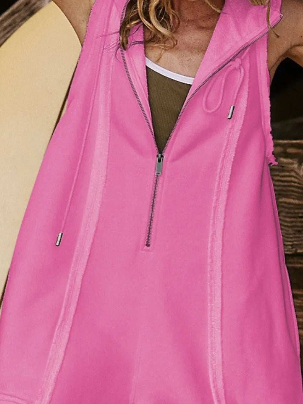 Half Zipped Hooded Sleeveless Romper - Trendsi - Flyclothing LLC