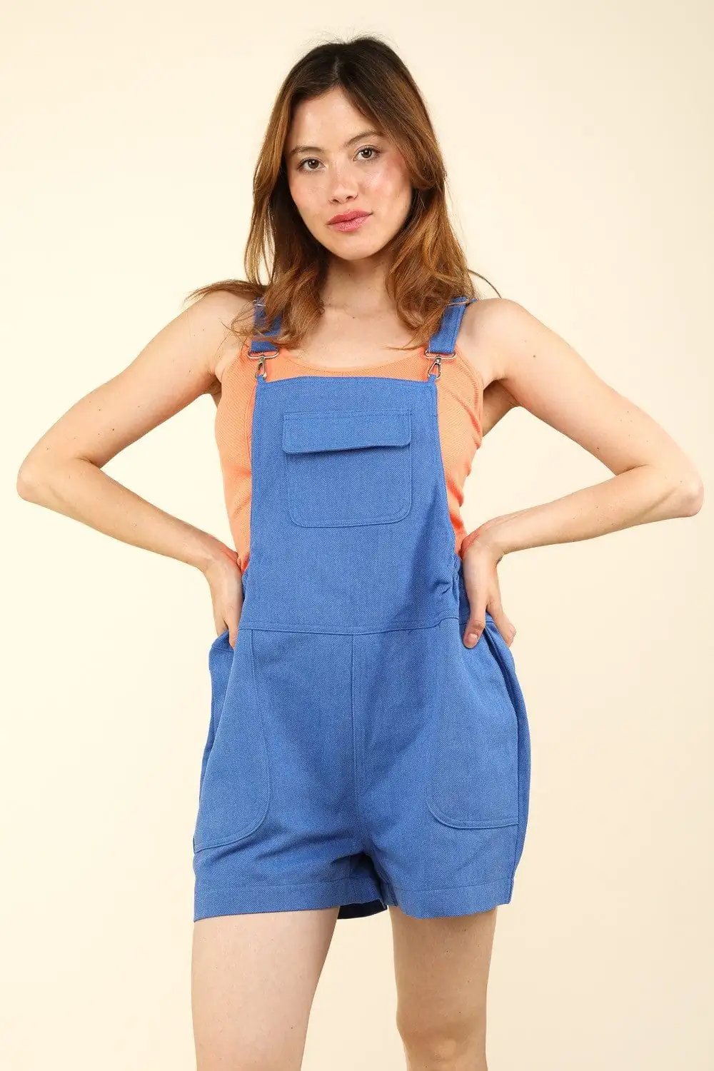 VERY J Adjustable Suspender Overalls with Pockets - Trendsi