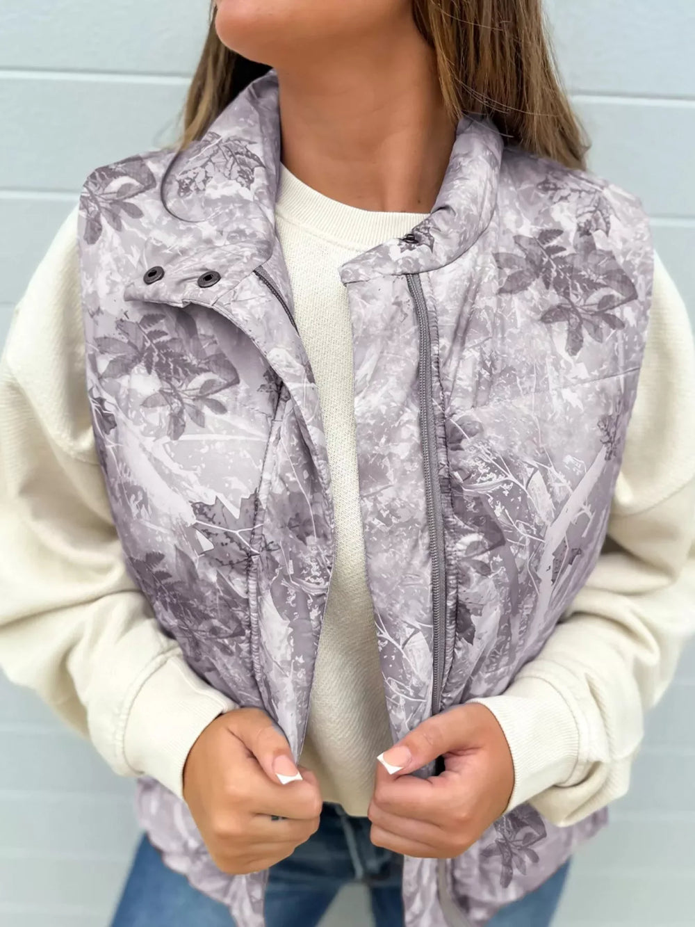 Lightweight Leaf Print Vest Coat - Trendsi - Flyclothing LLC