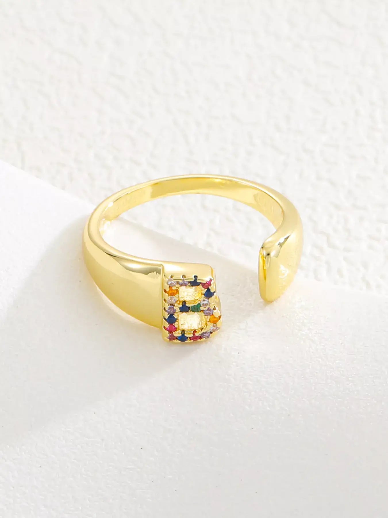18K Gold-Plated Zircon Letter Ring - Trendsi - Flyclothing LLC