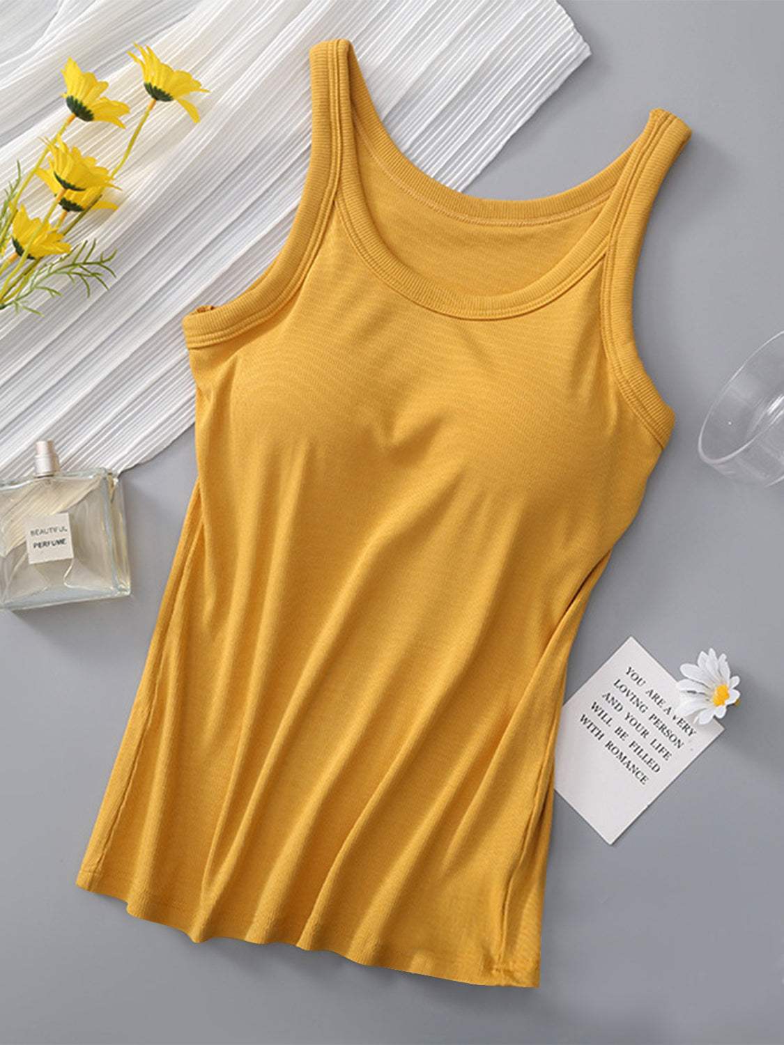 Round Neck Tank with Bra - Trendsi - Flyclothing LLC
