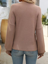 Ribbed Knit Ruffle Cuff T-Shirt - Trendsi - Flyclothing LLC