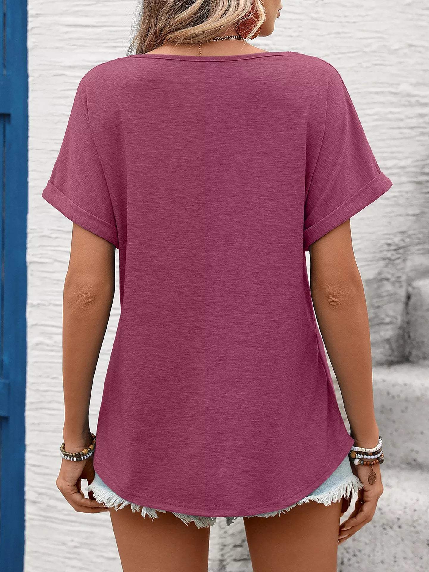 Lace Trim Short Sleeve T-Shirt - Trendsi - Flyclothing LLC