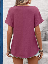 Lace Trim Short Sleeve T-Shirt - Trendsi - Flyclothing LLC