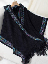 Fringe Half Sleeve Hooded Poncho - Trendsi - Flyclothing LLC