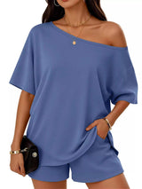 Full Size Boat Neck Tee and Shorts Set Plus Size - Trendsi - Flyclothing LLC