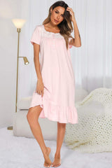 Lace Detail Square Neck Lounge Dress - Trendsi - Flyclothing LLC