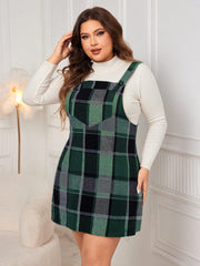 Plus Size Plaid Wide Strap Overall Dress - Trendsi