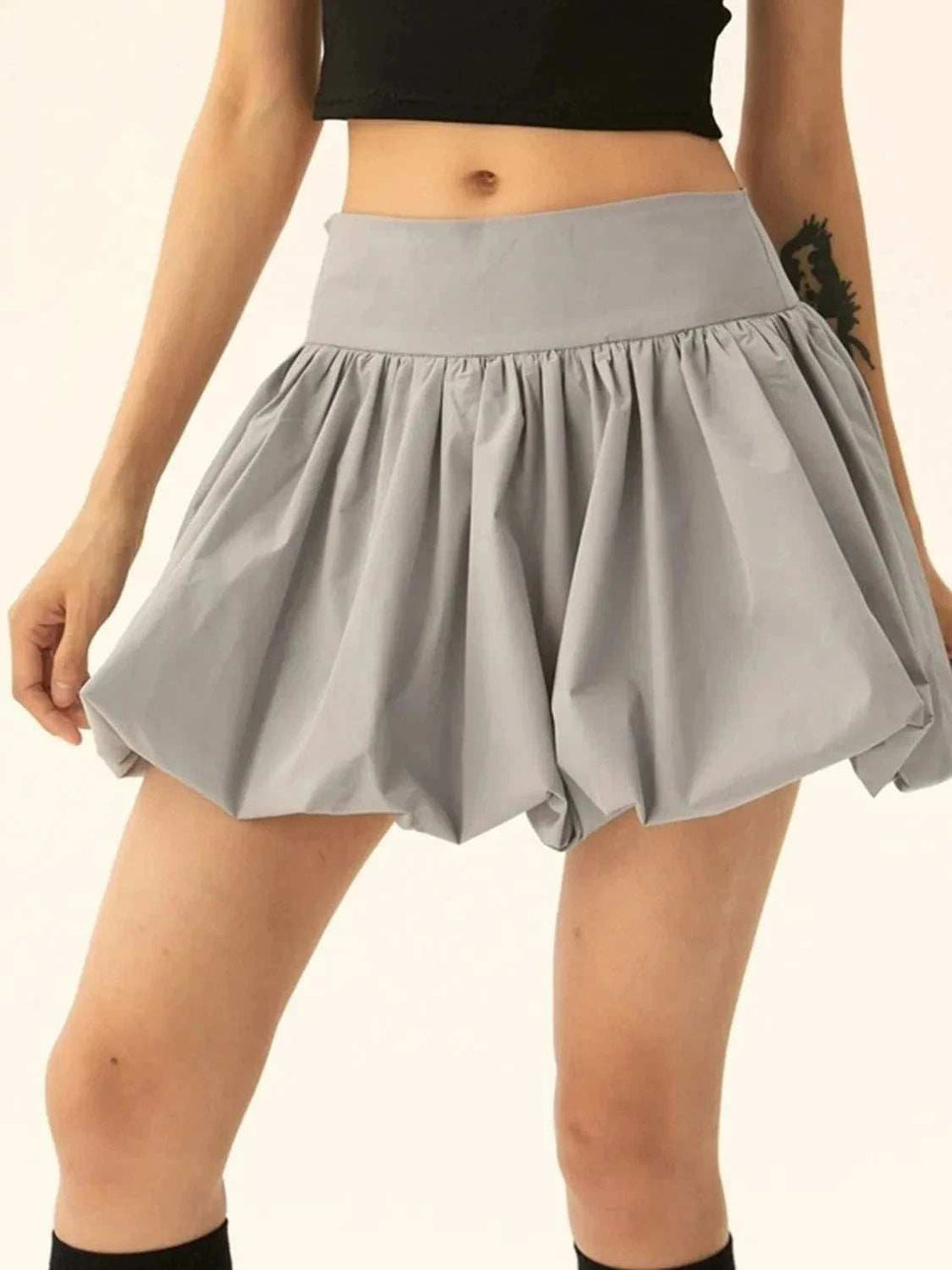 Ruched Bubble Hem Mini Skirt - Trendsi - Flyclothing LLC