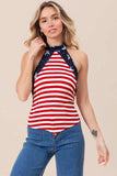 BiBi Stripe Jersey with Star Halter Neck with Tie Back - Trendsi - Flyclothing LLC