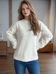 Round Neck Drop Shoulder Long Sleeve Sweater - Trendsi
