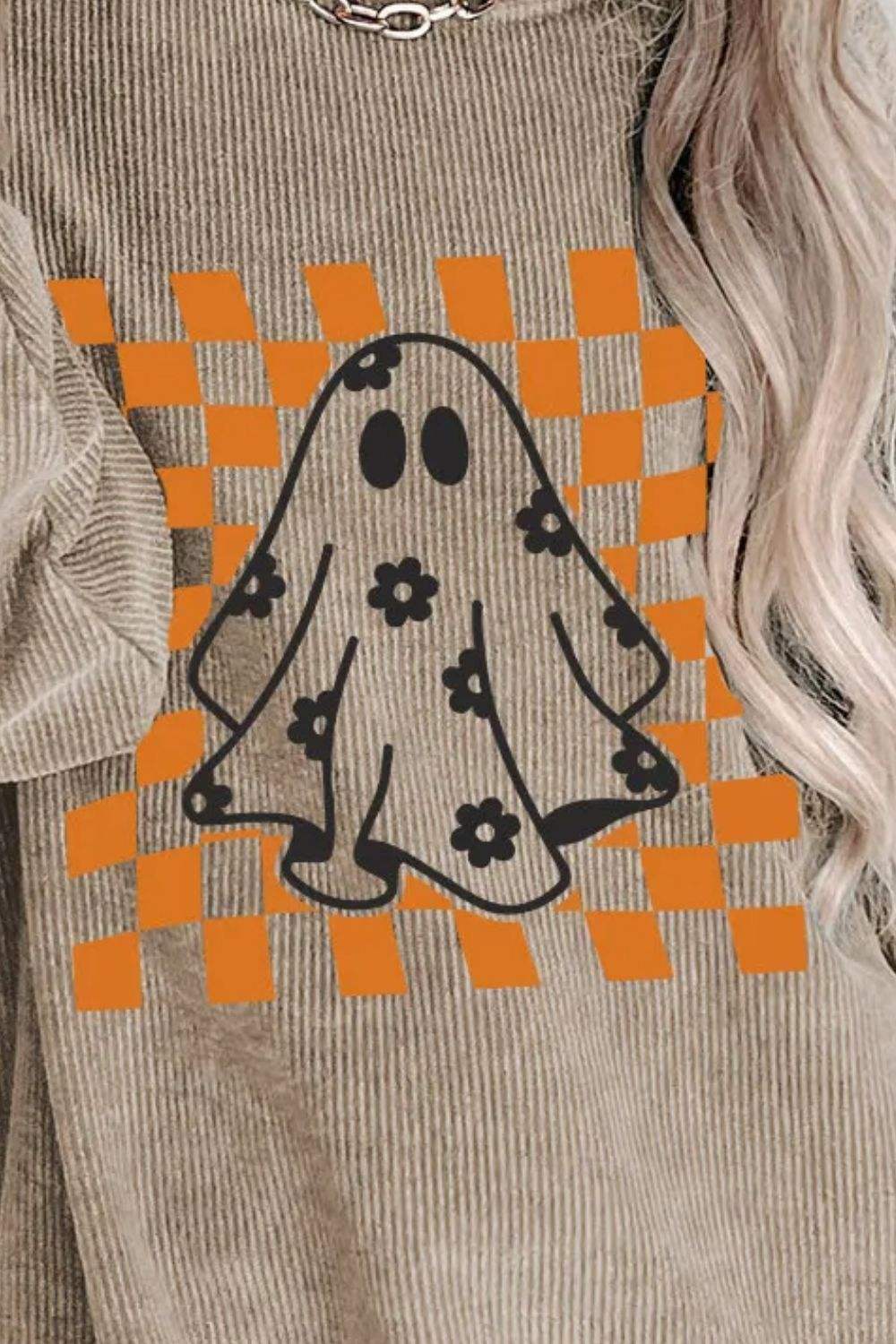 Ghost Round Neck Long Sleeve Sweatshirt - Trendsi - Flyclothing LLC