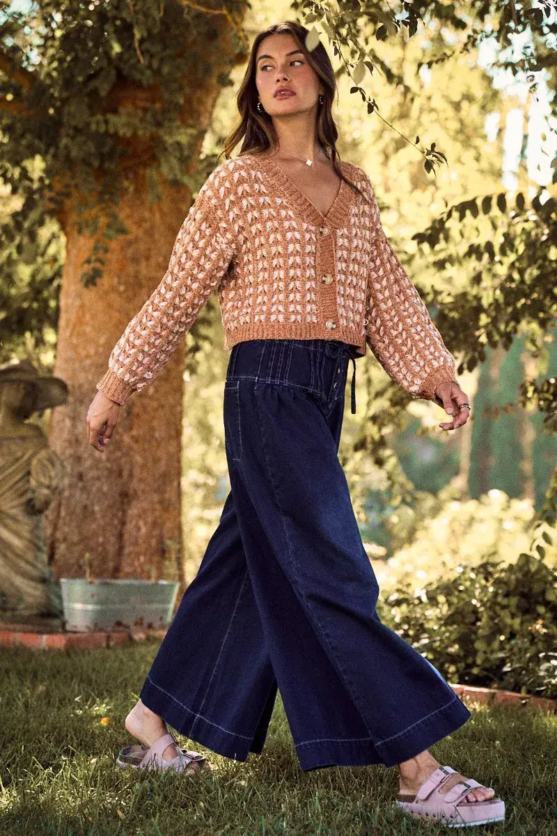 SO ME Soft Chenille Yarn Textur Button Sweater Cardigan - Trendsi - Flyclothing LLC