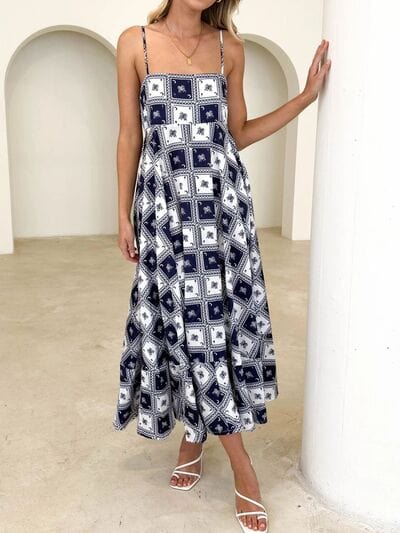 Printed Square Neck Midi Cami Dress - Trendsi
