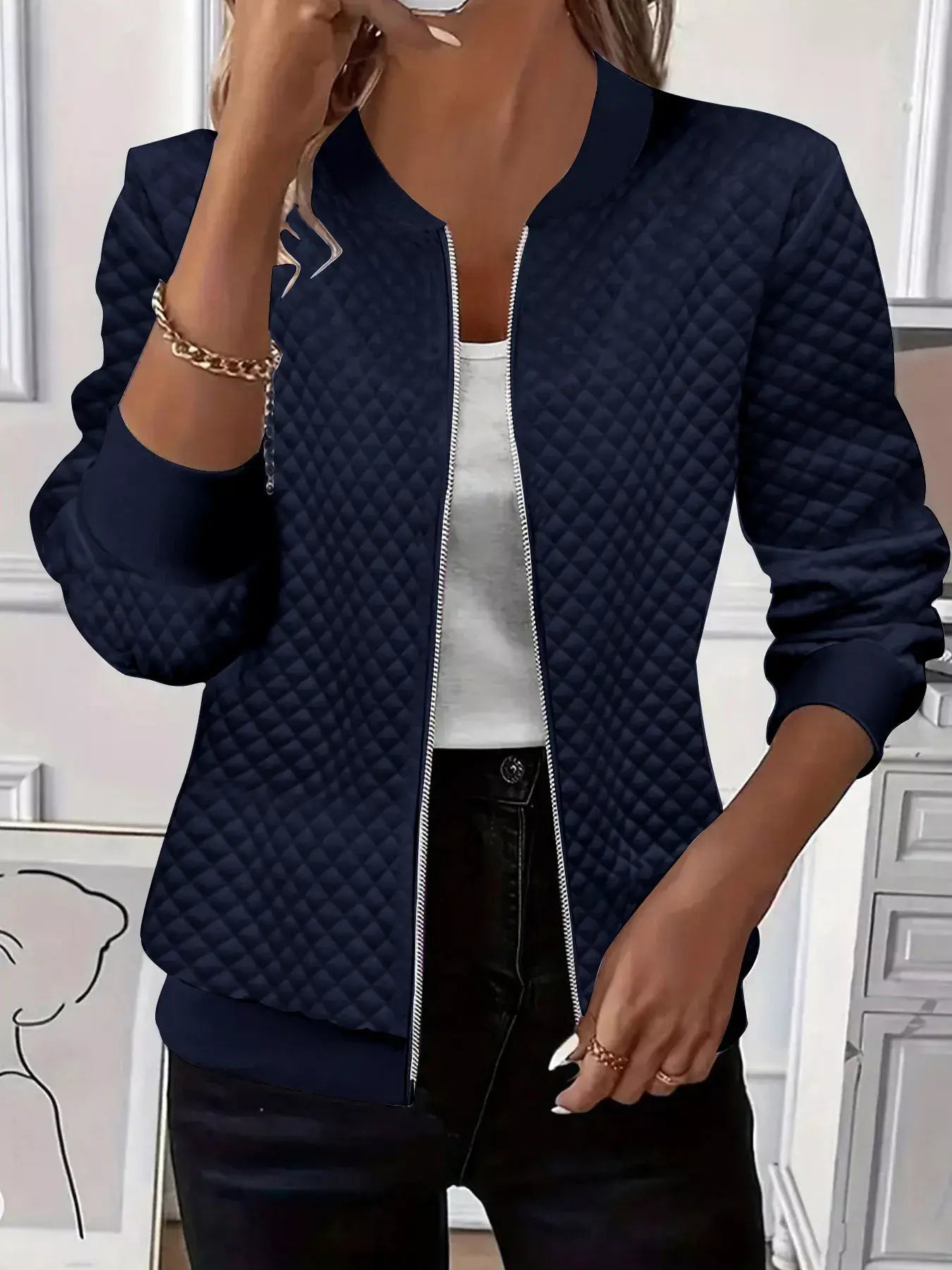 Textured Zip Up Long Sleeve Jacket - Trendsi - Flyclothing LLC