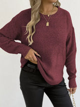 Textured Knit Relaxed Fit Round Neck Sweater - Trendsi - Flyclothing LLC