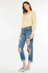 Kancan Distressed Mid Rise True Boyfriend Jeans - Trendsi - Flyclothing LLC