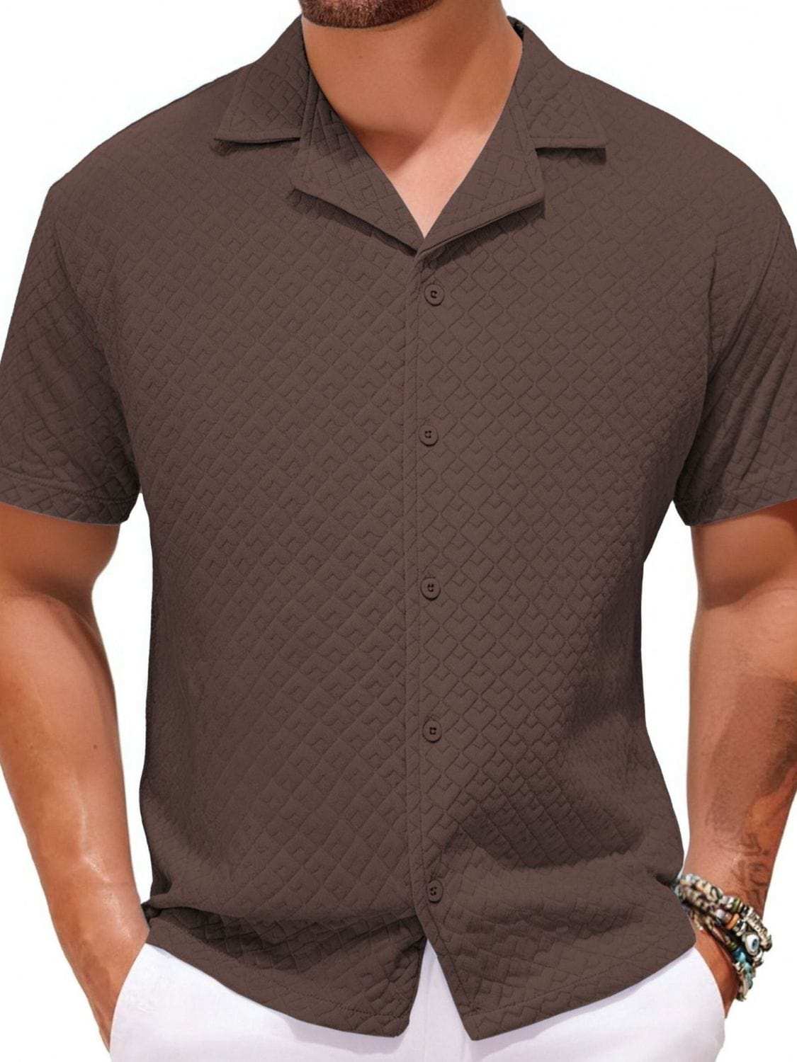 Men's Plus Size Button Down Short Sleeve Shirt - Trendsi - Flyclothing LLC