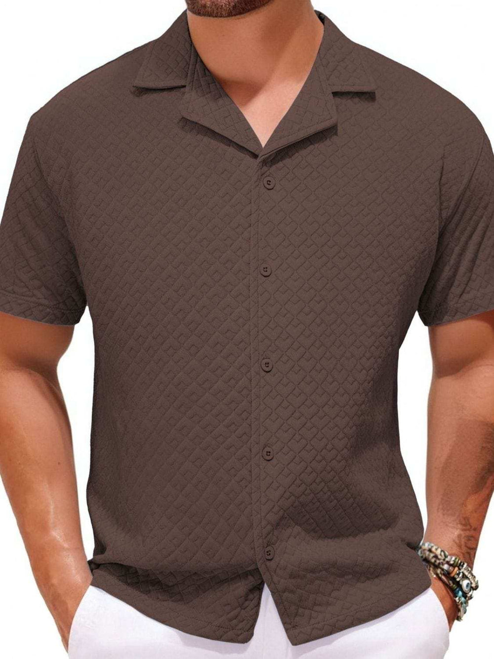 Men's Plus Size Button Down Short Sleeve Shirt - Trendsi - Flyclothing LLC