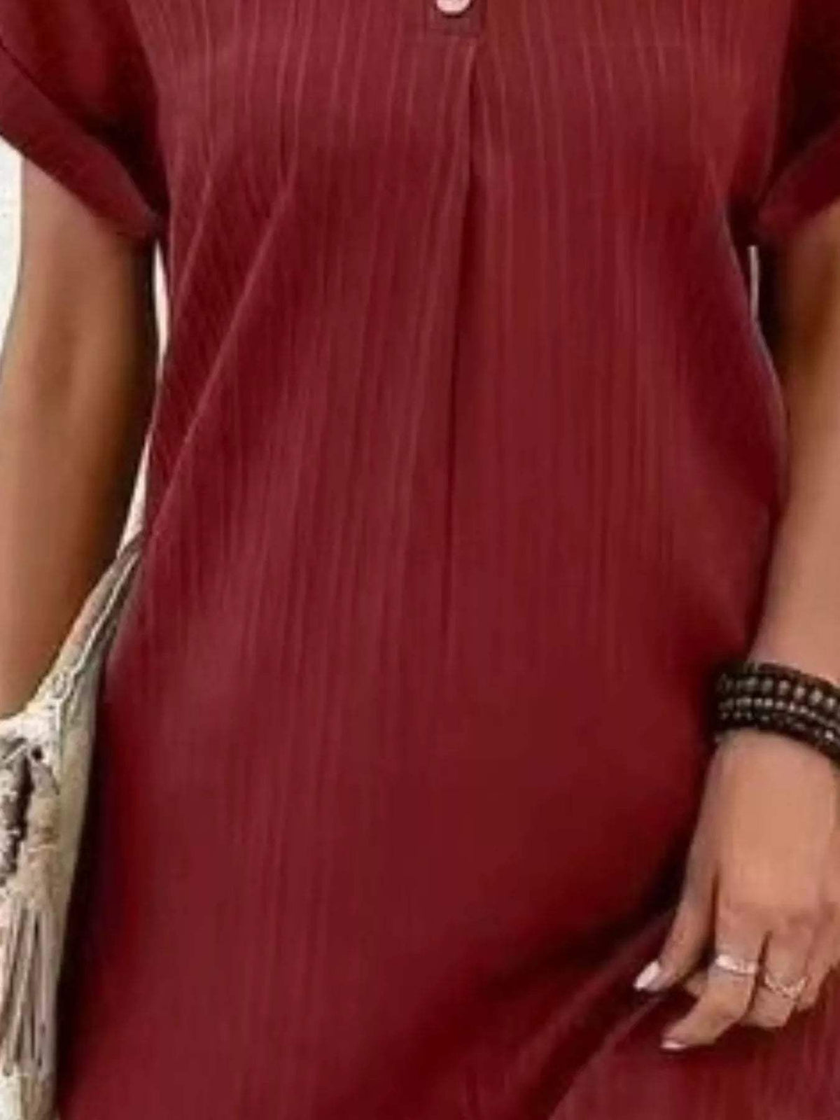 Full Size Casual V-Neck Short Sleeve Dress Plus Size - Trendsi - Flyclothing LLC