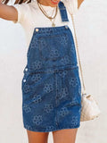 Flower Wide Strap Denim Overall Dress with Pockets - Trendsi - Flyclothing LLC
