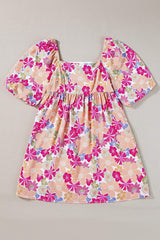 Printed Square Neck Half Sleeve Mini Dress - Trendsi - Flyclothing LLC