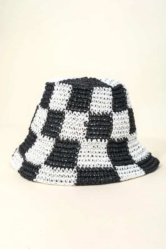 Fame Checkered Pattern Knit Bucket Hat - Trendsi - Flyclothing LLC
