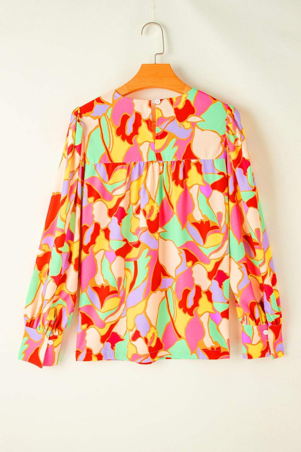 Contrast Print Round Neck Long Sleeve Blouse - Trendsi - Flyclothing LLC