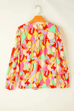 Contrast Print Round Neck Long Sleeve Blouse - Trendsi - Flyclothing LLC