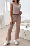 Ribbed Round Neck Top and Pants Set - Trendsi - Flyclothing LLC