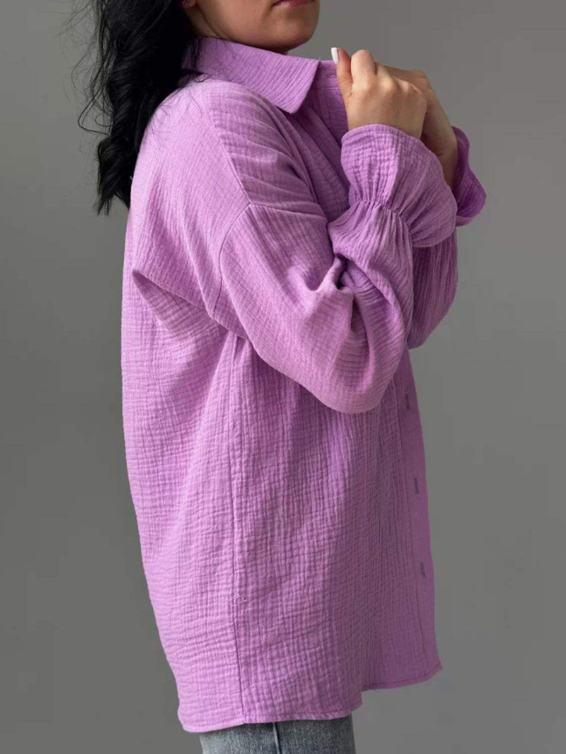 Textured Collared Neck Flounce Sleeve Shirt - Trendsi - Flyclothing LLC