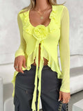 Flower Scoop Neck Long Sleeve Top - Trendsi - Flyclothing LLC