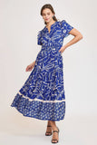 Umgee Full Size Printed Notched Short Sleeve Tiered Dress Plus Size - Trendsi