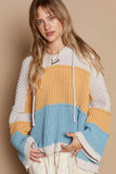 POL Color Block Long Sleeve Hooded Sweater - Trendsi