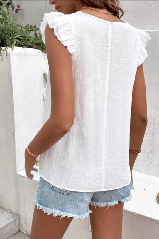 Full Size Ruffled V-Neck Cap Sleeve Blouse - Trendsi