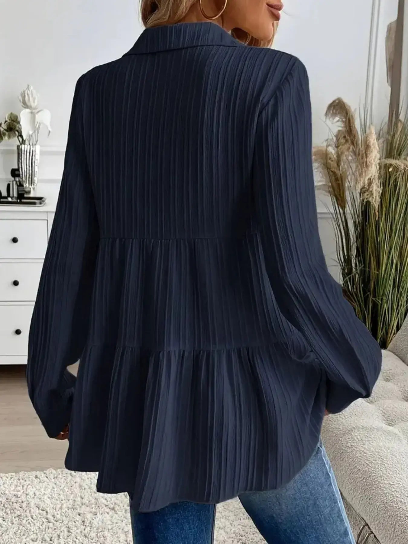 Striped Button-Down Tiered Shirt - Trendsi - Flyclothing LLC