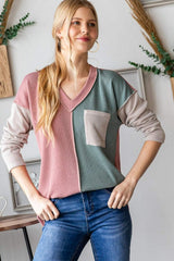 Heimish Color Block Exposed Seam Ribbed T-Shirt - Trendsi - Flyclothing LLC