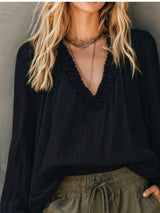 Frill V-Neck Long Sleeve Blouse - Trendsi - Flyclothing LLC