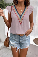 Full Size Ruffled V-Neck Cap Sleeve Blouse - Trendsi