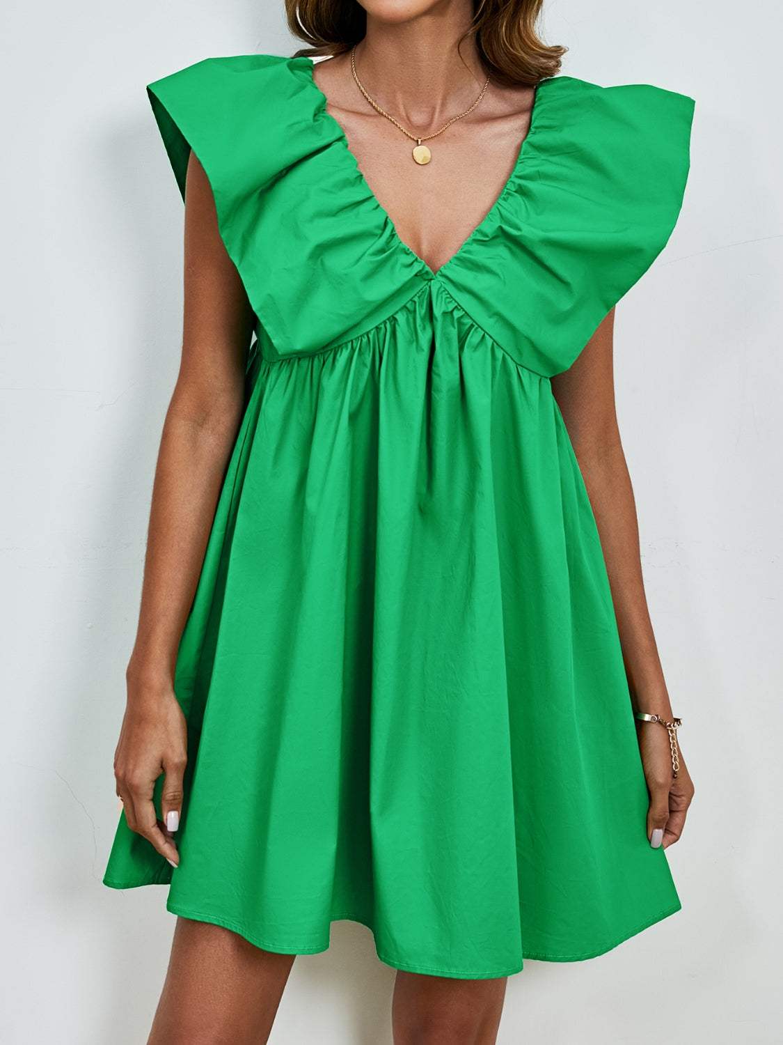 V-Neck Cap Sleeve Mini Dress - Trendsi - Flyclothing LLC