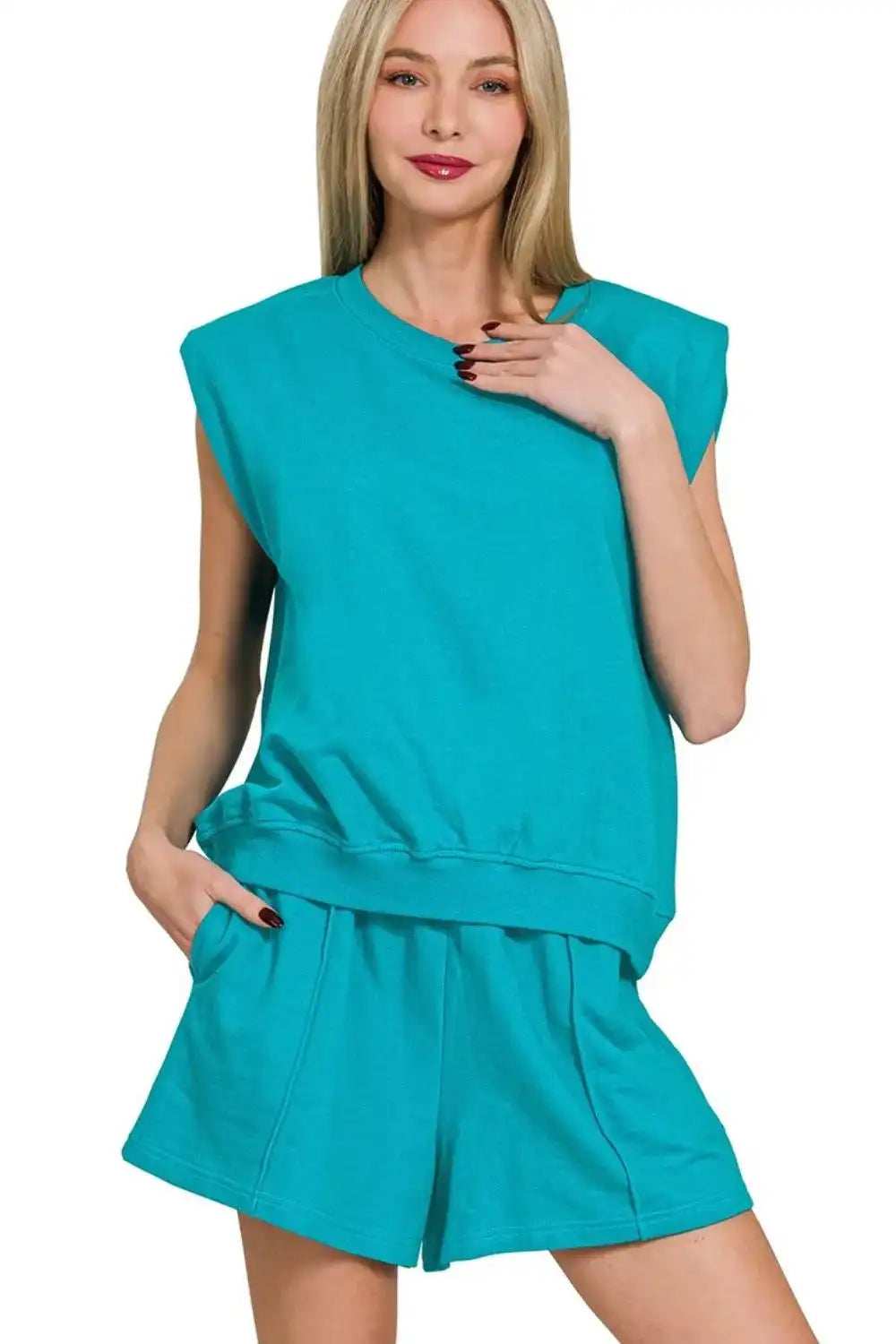 Zenana French Terry Sleeveless Top & Shorts Set - Trendsi - Flyclothing LLC