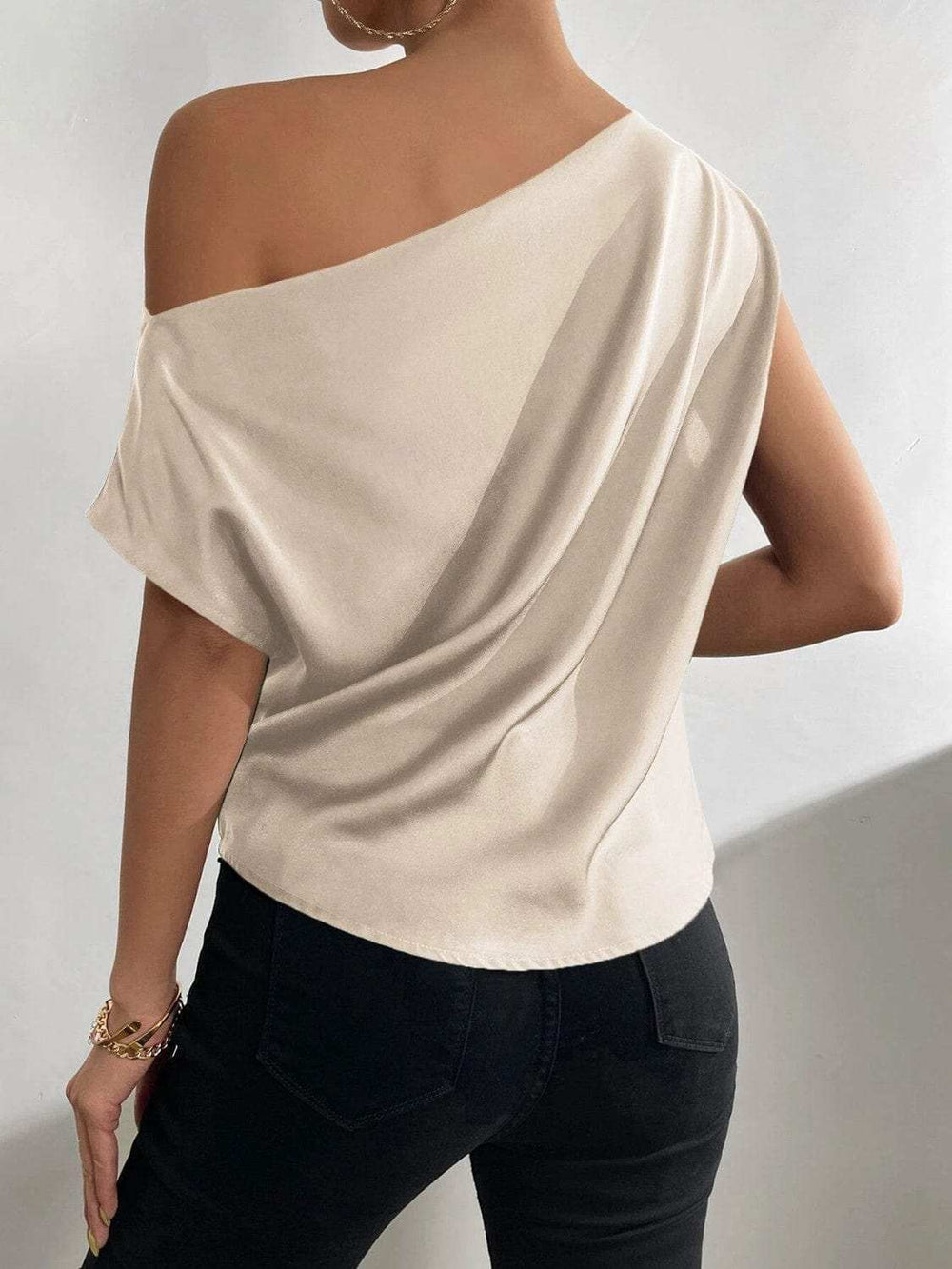 Ruched Single Shoulder Blouse - Trendsi - Flyclothing LLC