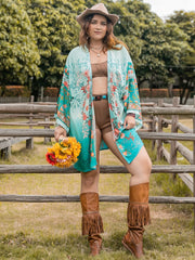 Plus Size Printed Open Front Long Sleeve Cover Up - Trendsi