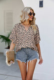Leopard Notched Half Sleeve Blouse - Trendsi - Flyclothing LLC