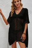 Openwork V-Neck Short Sleeve Cover Up - Trendsi
