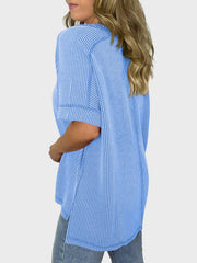 Lovelet Texture V-Neck Half Sleeve T-Shirt - Trendsi