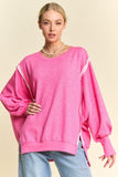Davi & Dani Side Slit High-Low Lantern Sleeve Knit Top - Trendsi