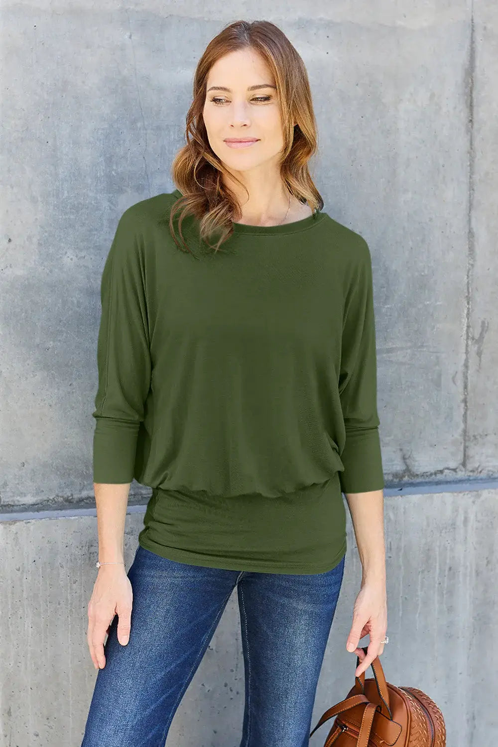 Basic Bae Full Size Round Neck Batwing Sleeve Top - ShopBasicbae - Flyclothing LLC